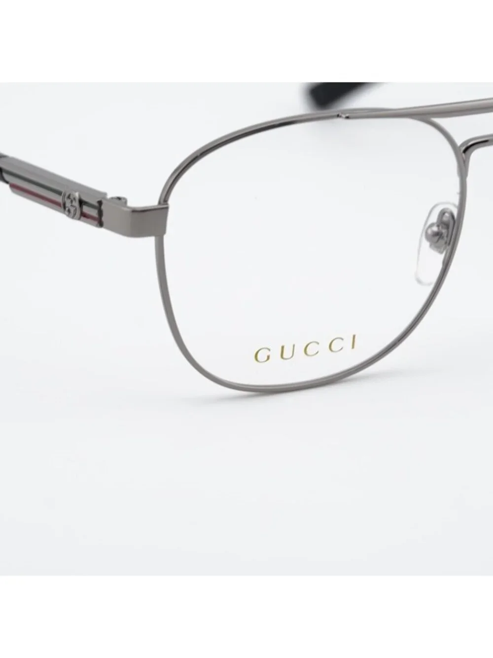 Gucci GG1290O 001 Eyeglasses Ruthenium and Black 54mm Aviator Frame